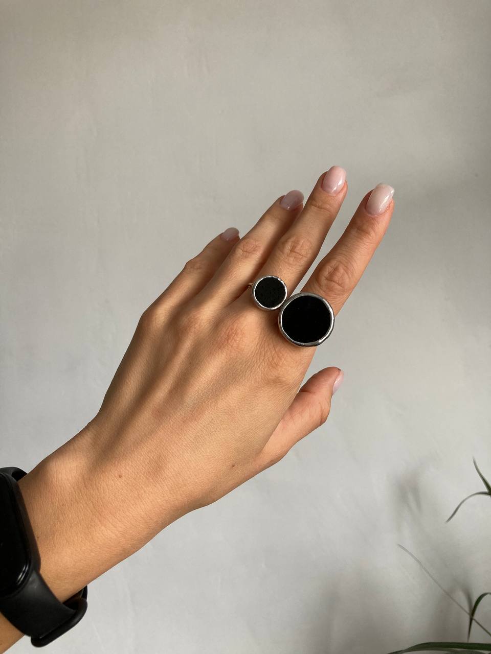 Black Stained Glass Ring, 18 mm, Statement ring for women, Minimalist jewelry, Stained glass Round Circle Disc ring, Black ring with glass