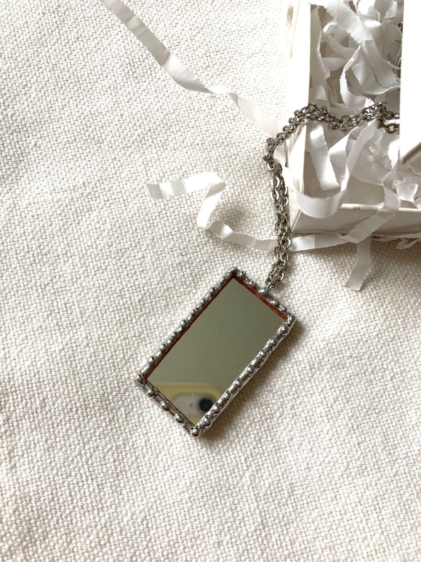 Stained rectangle Mirror necklace, Stained glass jewelry, Soldered pendant, Mirror necklace, Personalized jewelry, soldered mirror