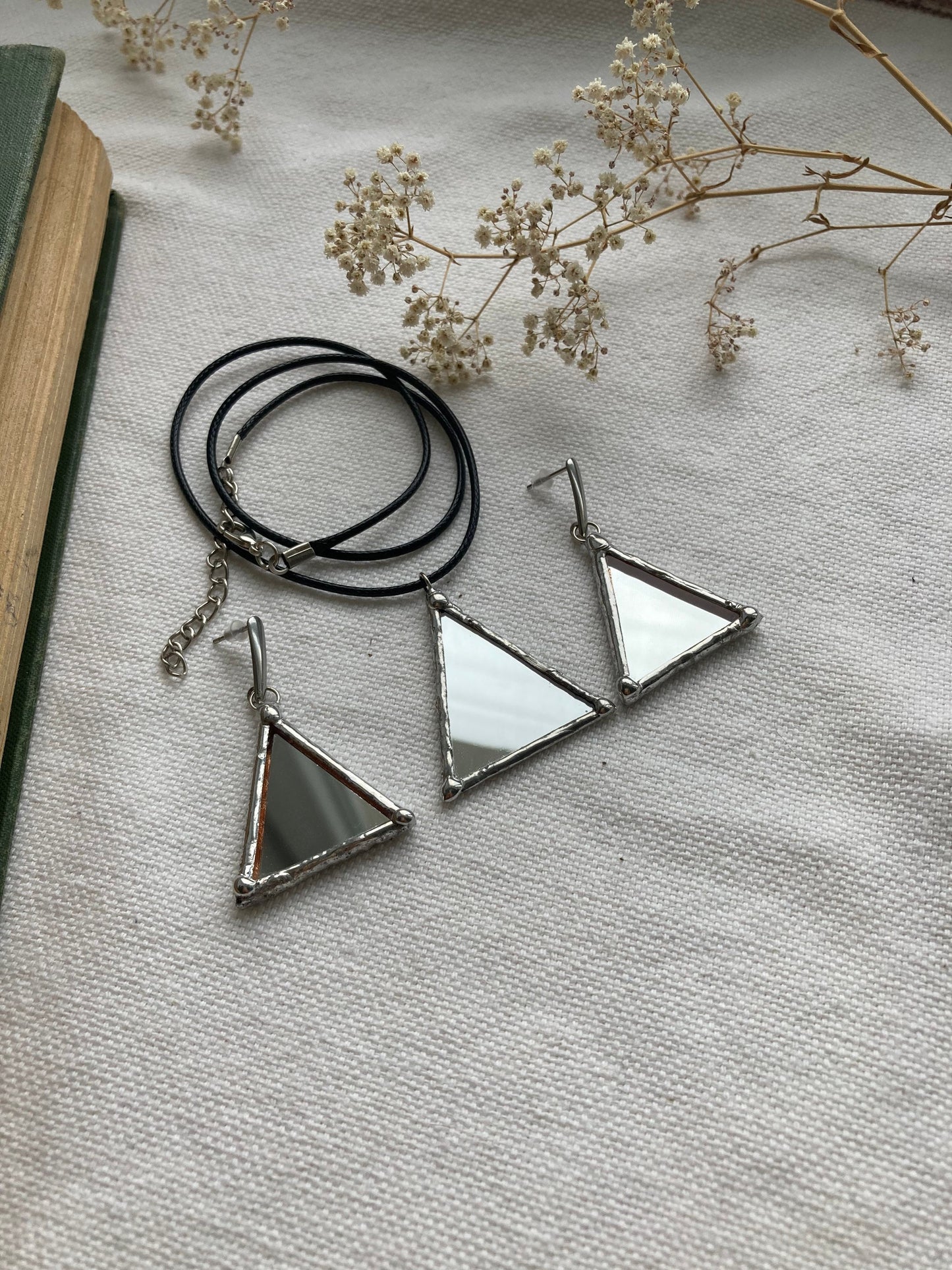 Stained Mirror necklace, Stained glass jewelry, triangle pendant, Soldered pendant, Personalized jewelry