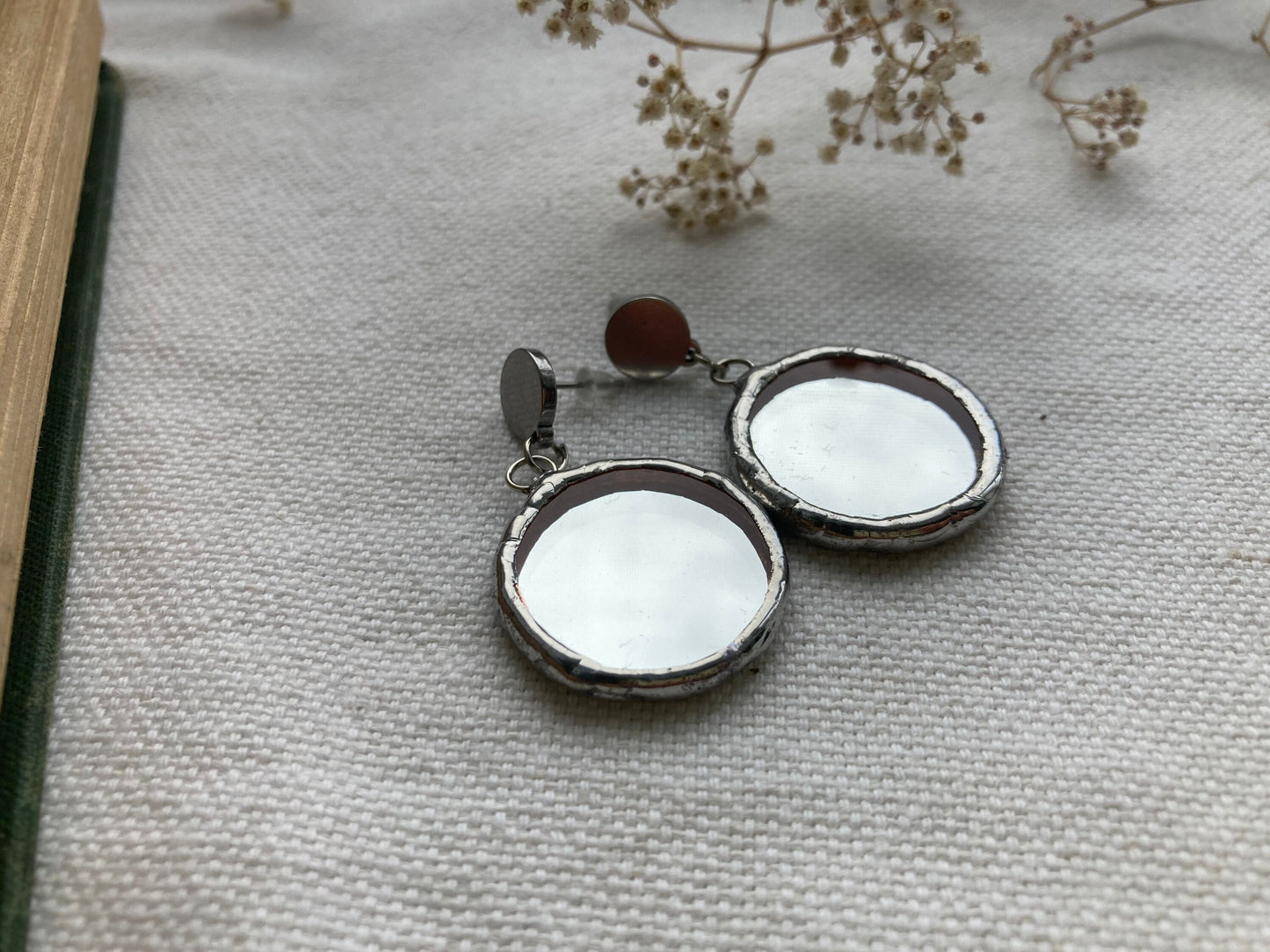 Stained glass earrings, Minimalist earrings, Round Circle Mirror Earrings, Statement earrings for women,disc