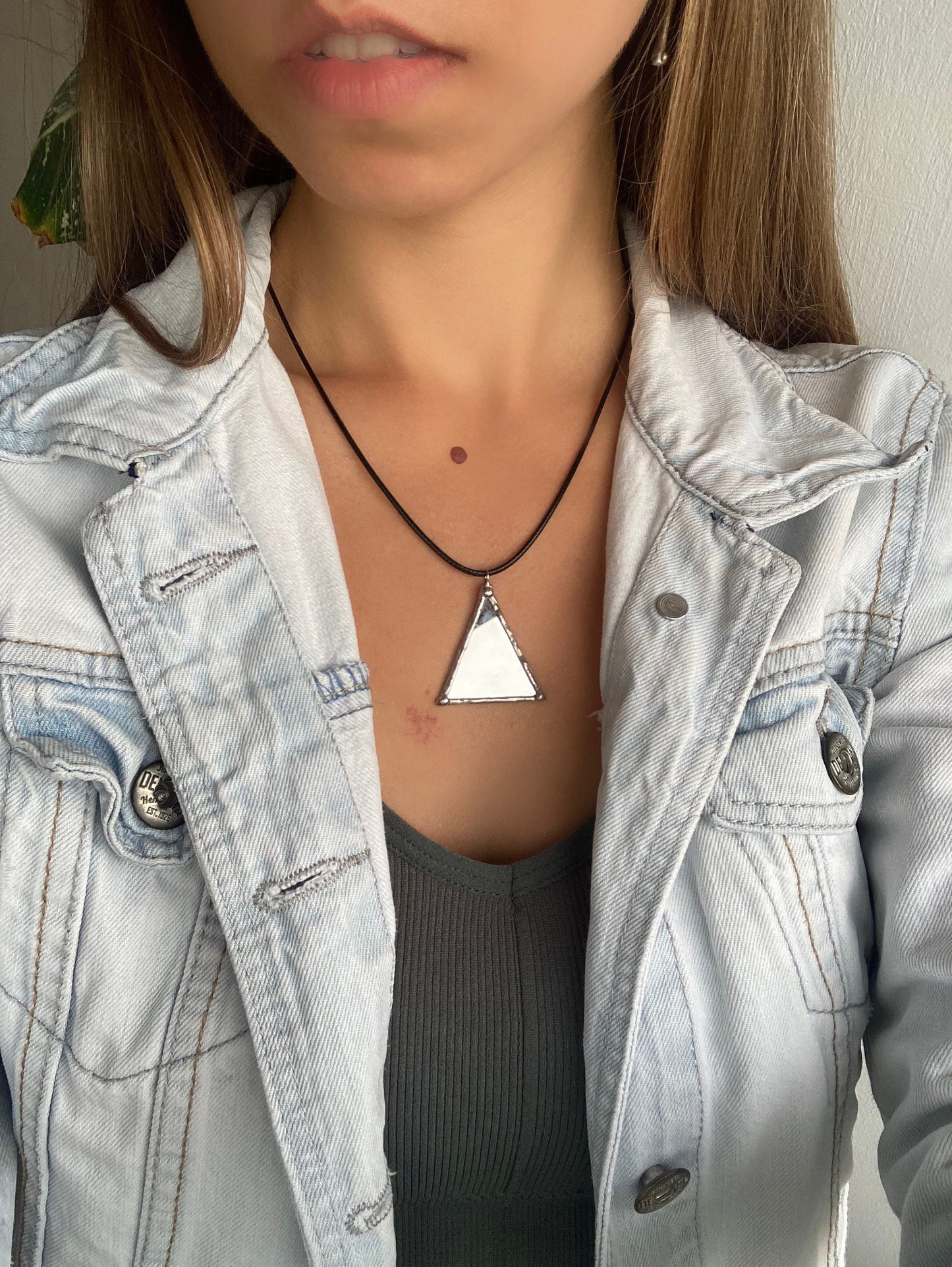 Stained Mirror necklace, Stained glass jewelry, triangle pendant, Soldered pendant, Personalized jewelry