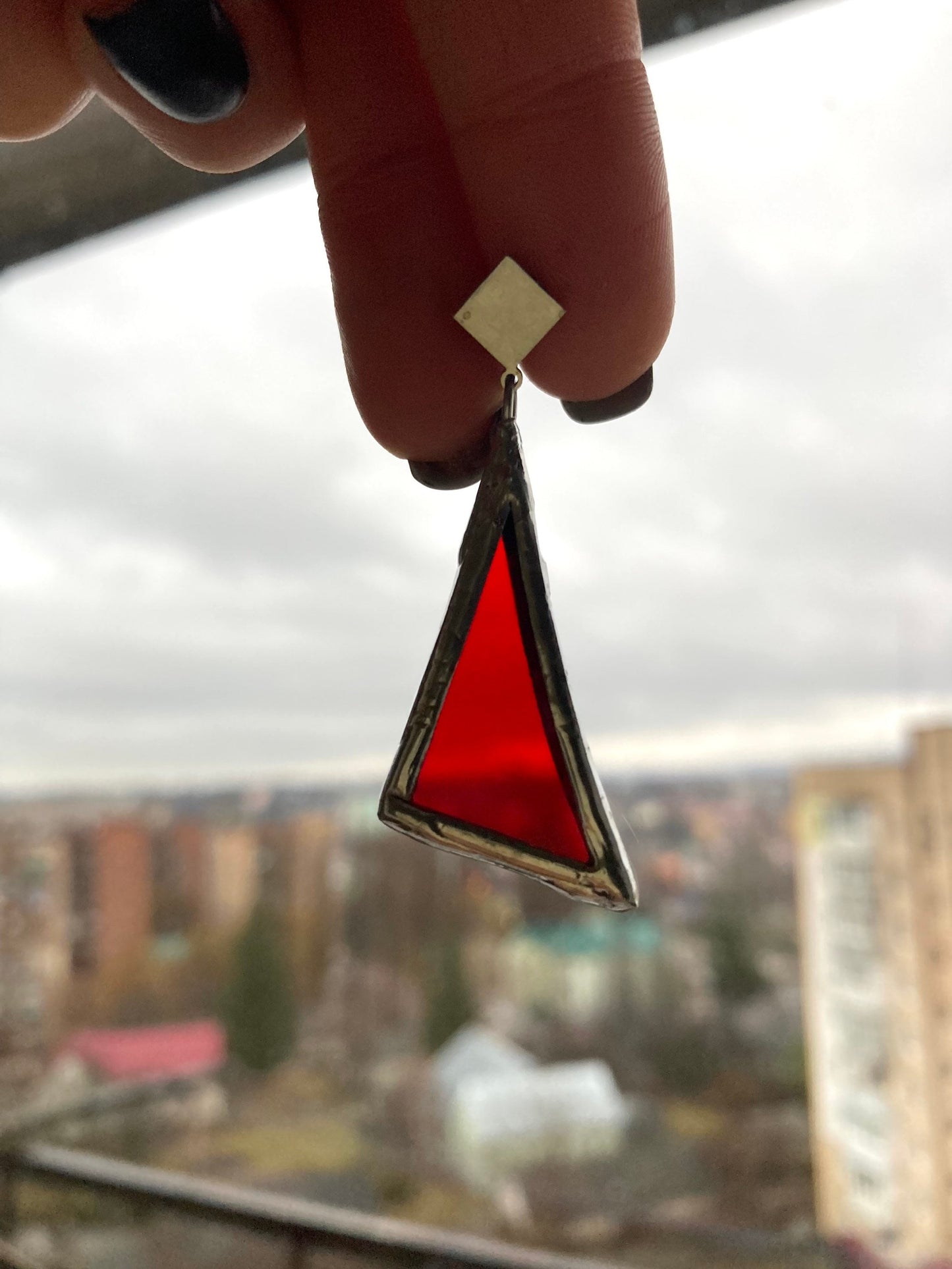 Stained glass earrings, Geometric Minimalist earrings, Red Triangle earrings, Mother’s Day Gift