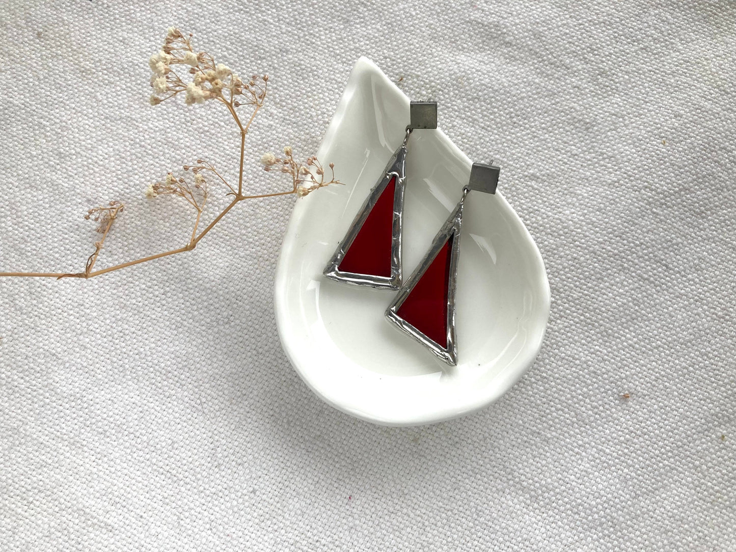 Stained glass earrings, Geometric Minimalist earrings, Red Triangle earrings, Mother’s Day Gift