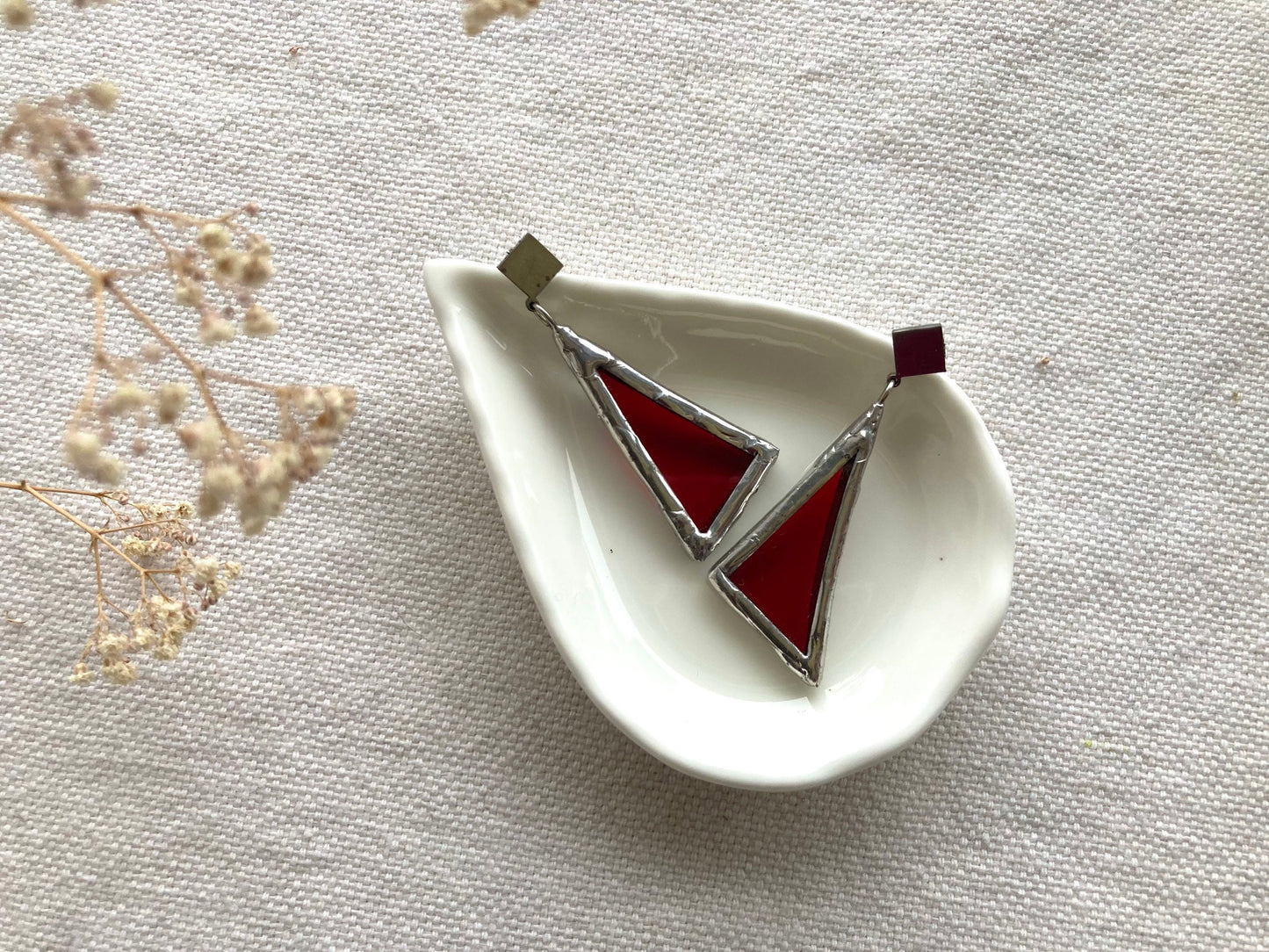 Stained glass earrings, Geometric Minimalist earrings, Red Triangle earrings, Mother’s Day Gift