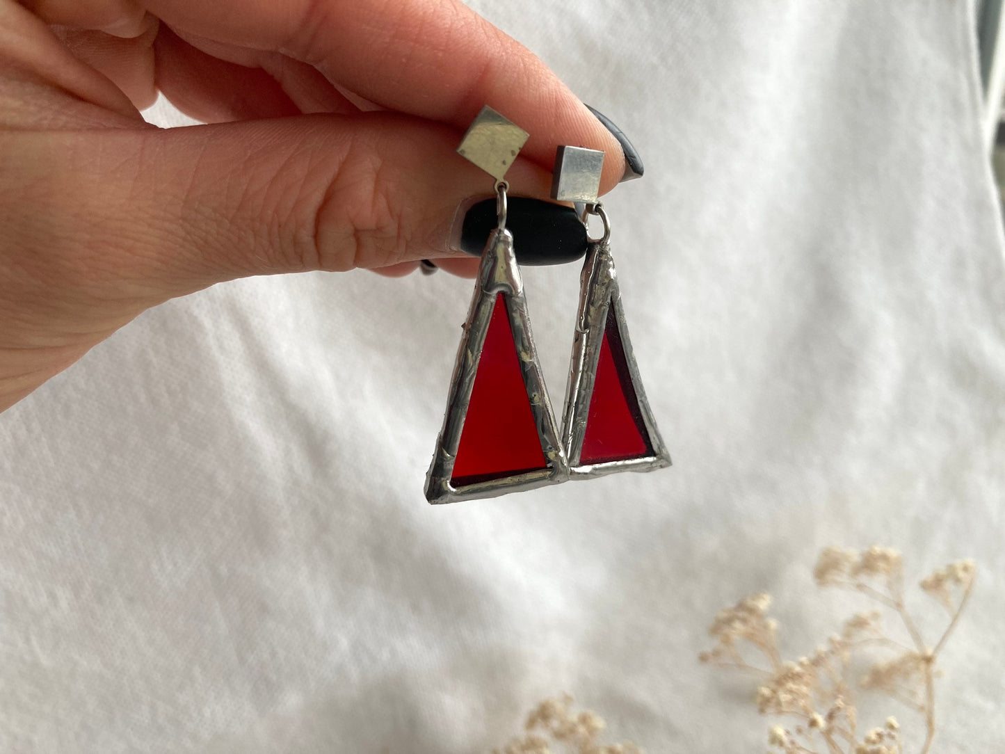 Stained glass earrings, Geometric Minimalist earrings, Red Triangle earrings, Mother’s Day Gift