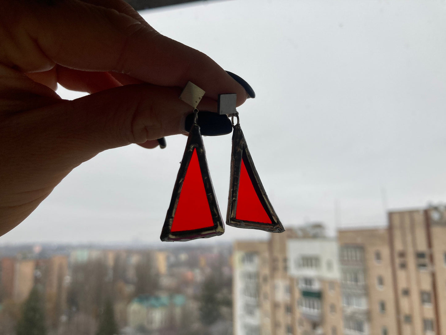 Stained glass earrings, Geometric Minimalist earrings, Red Triangle earrings, Mother’s Day Gift