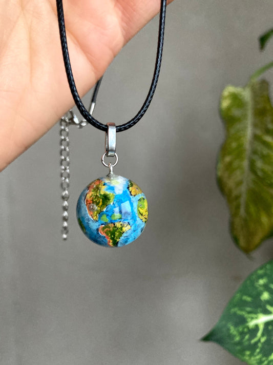 Earth planet necklace, Resin globe pendant 20 mm, Galaxy Pendant, Solar system necklace, Travelers gift for friend