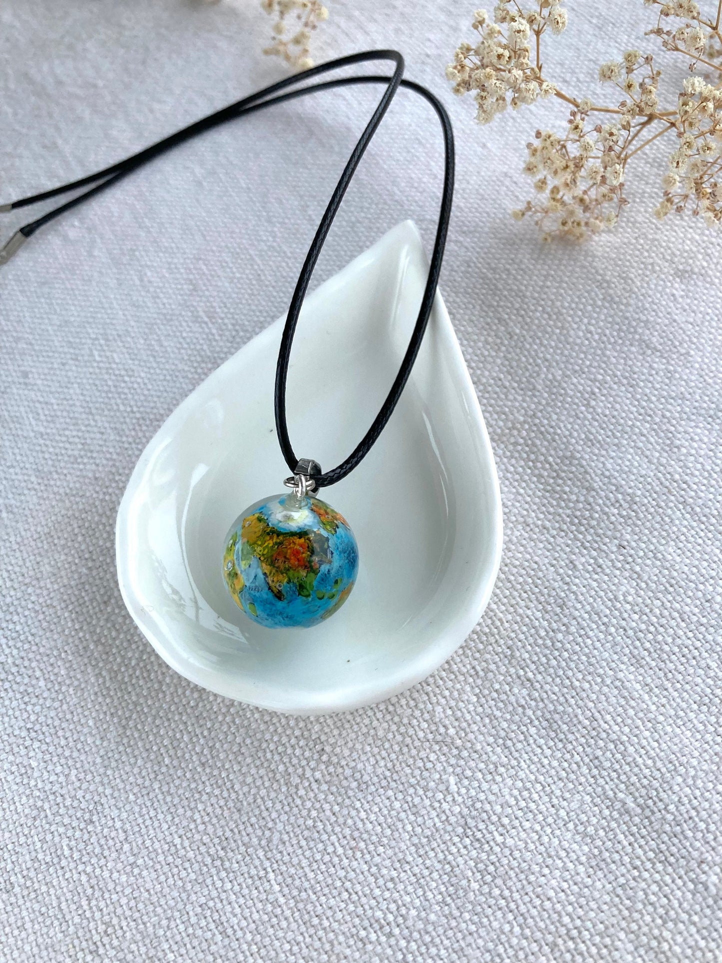 Earth planet necklace, Resin globe pendant 20 mm, Galaxy Pendant, Solar system necklace, Travelers gift for friend