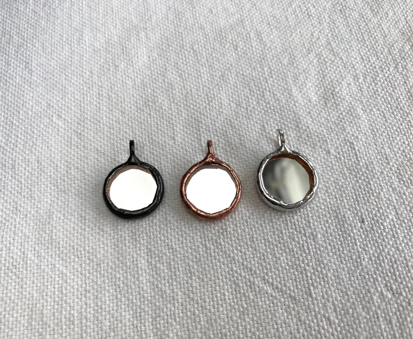 Small Mirror Pendant, Stained glass Necklace protection, Looking Glass Jewelry, Round mirror black pendant