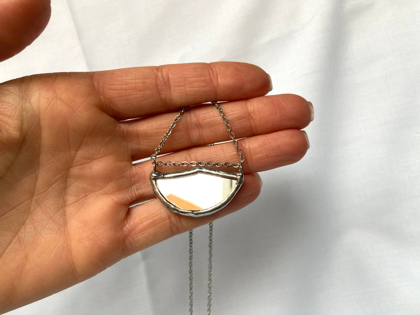 Lunnitsa amulet, Stained Oval Mirror necklace, Lunar pendant, Stained glass pendant, Protecting Mirror necklace, soldered mirror