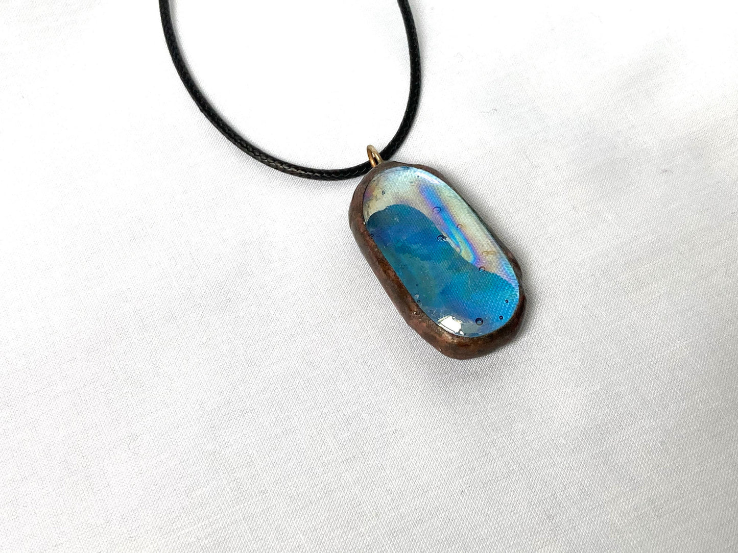 Stained glass necklace, Stained glass jewelry, Soldered pendant, Sea glass necklace, Protection jewelry, Glass necklace with gold flakes