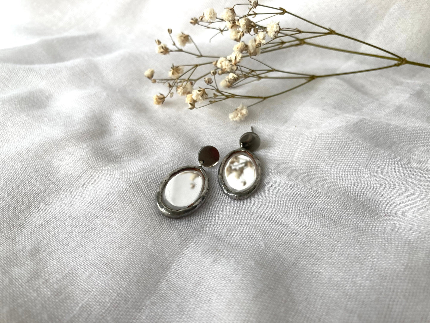 Stained glass earrings, Minimalist earrings, Oval Mirror Earrings, Mirror jewelry