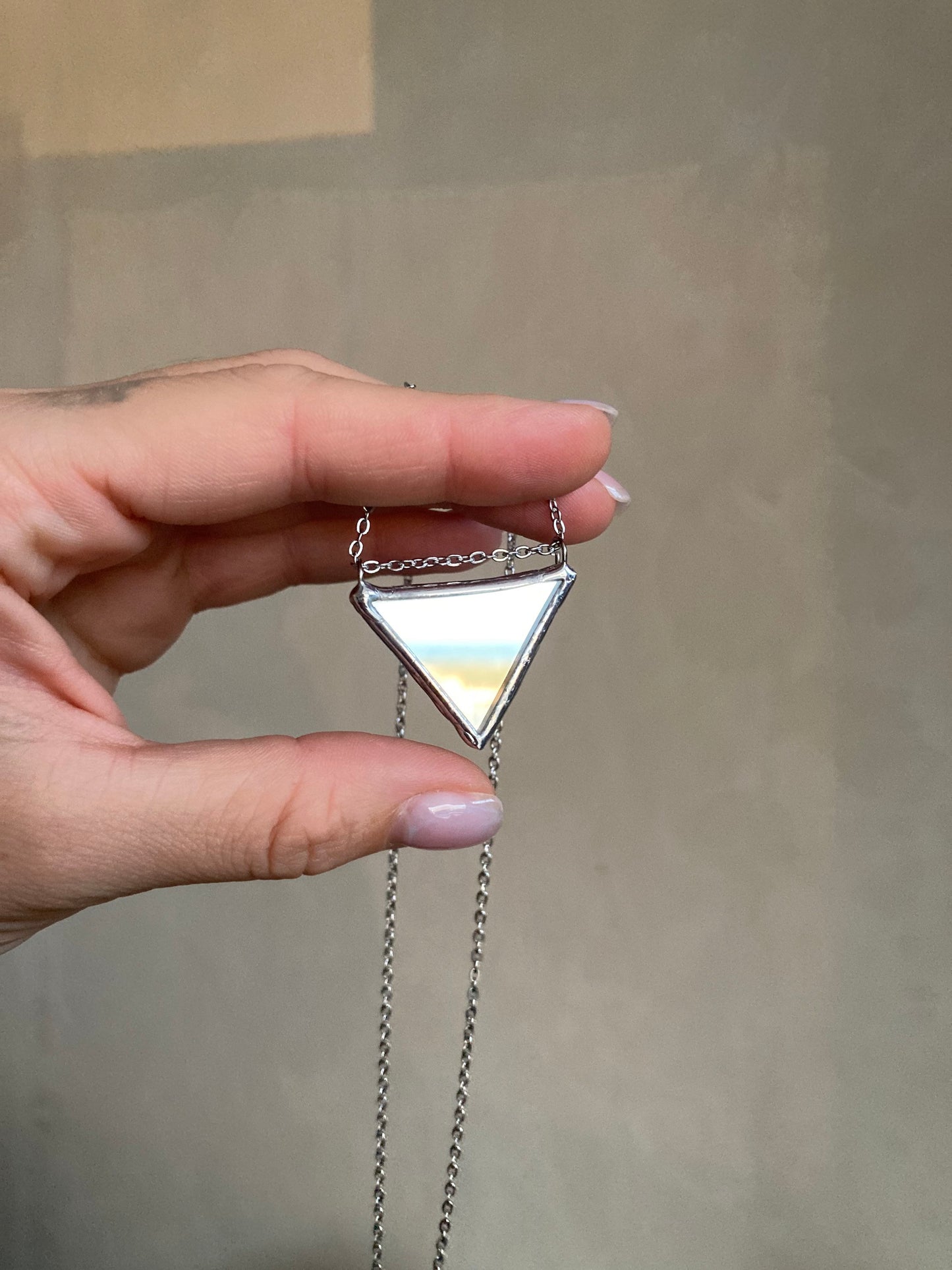 Stained mirror necklace, Triangle necklace, Stained pendant, Mirror earrings, Mirror necklace, Protection mirror necklace