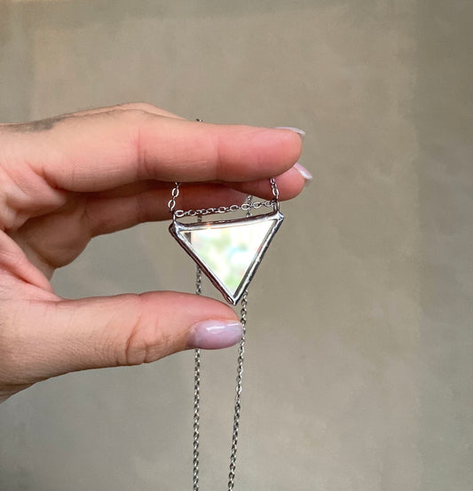 Stained mirror necklace, Triangle necklace, Stained pendant, Mirror earrings, Mirror necklace, Protection mirror necklace