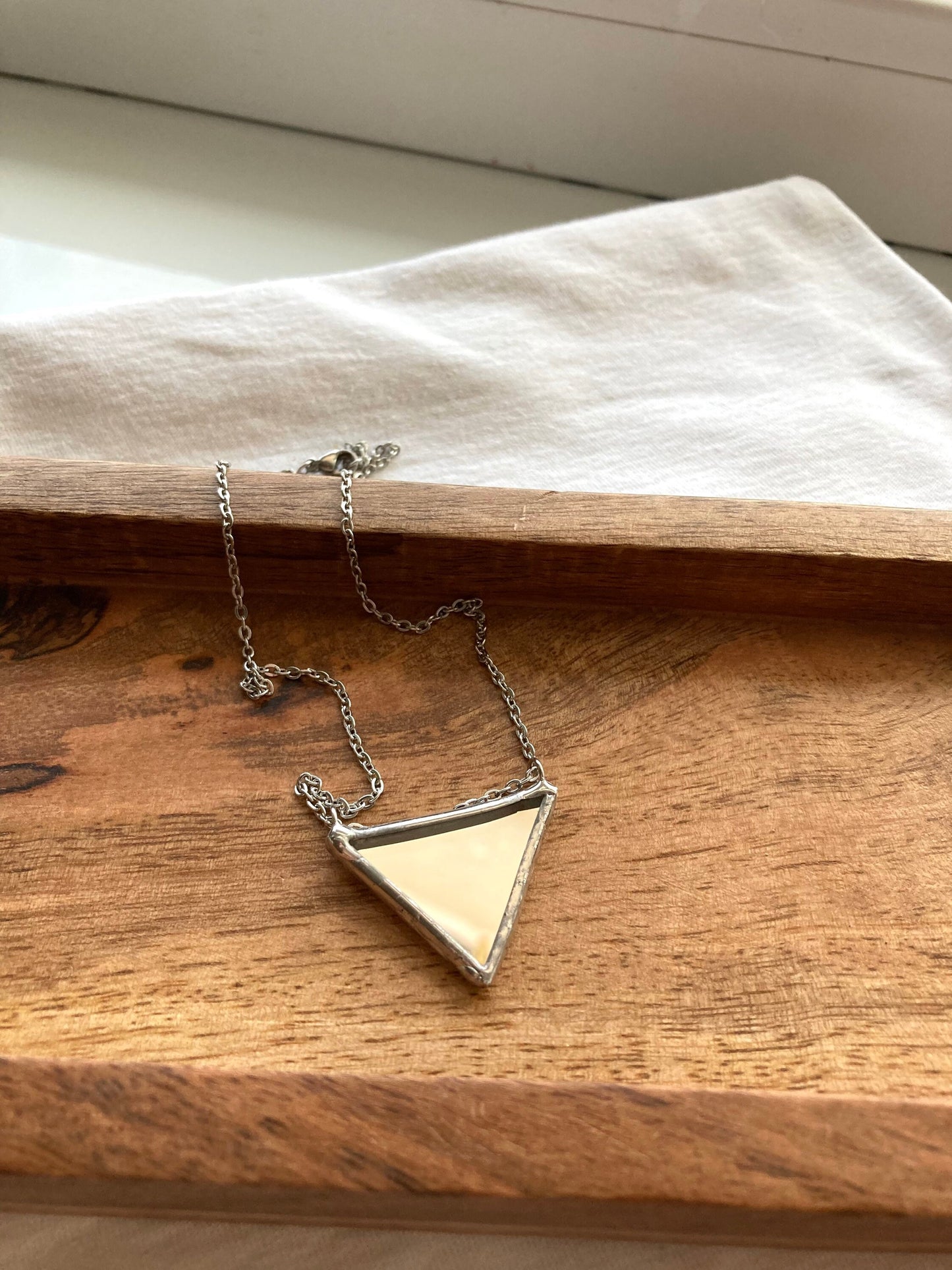 Stained mirror necklace, Triangle necklace, Stained pendant, Mirror earrings, Mirror necklace, Protection mirror necklace