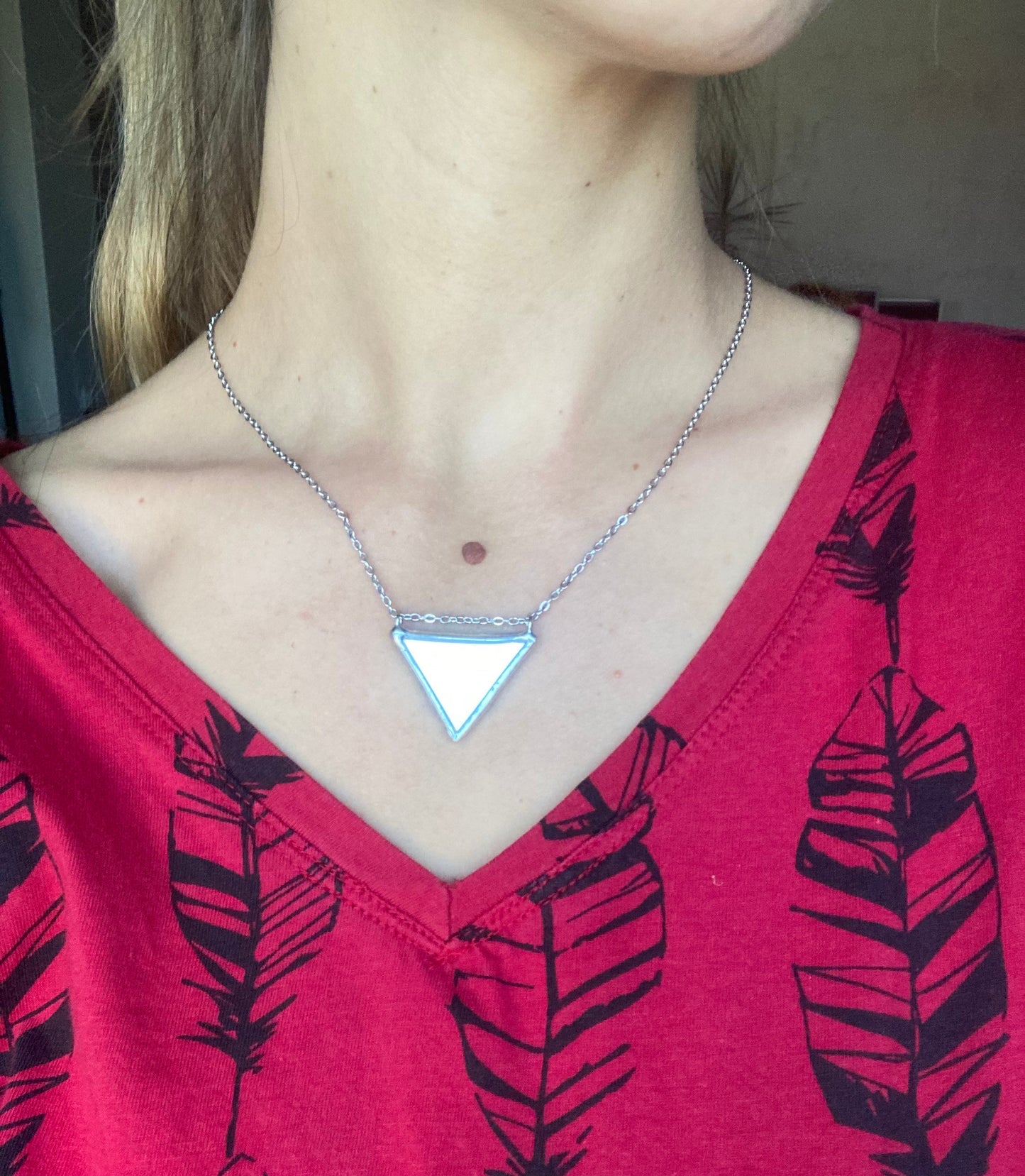 Stained mirror necklace, Triangle necklace, Stained pendant, Mirror earrings, Mirror necklace, Protection mirror necklace