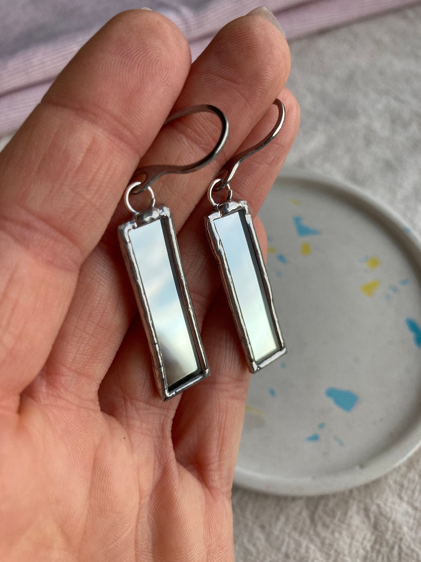 Stained mirror earrings, Minimalist earrings, Stained glass earrings,  Vintage mirrors, Mother’s Day Gift