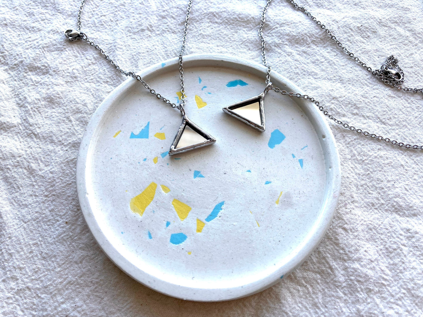 Stained Mirror tiny necklace, Stained glass jewelry, tiny triangle pendant, Mirror pendant