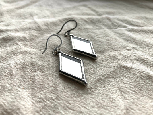 Stained glass earrings, Minimalist earrings, Rhombus gothic earrings, Mirror statement geometric stained glass design, Ukraine earrings