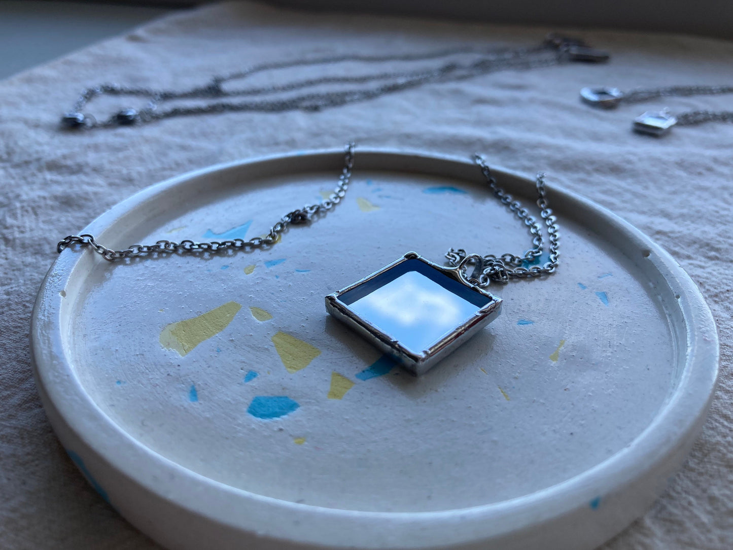 Small Mirror Necklace, 2 cm/ 20 mm, Stained glass Necklace, Looking Glass Jewelry, Square mirror pendant