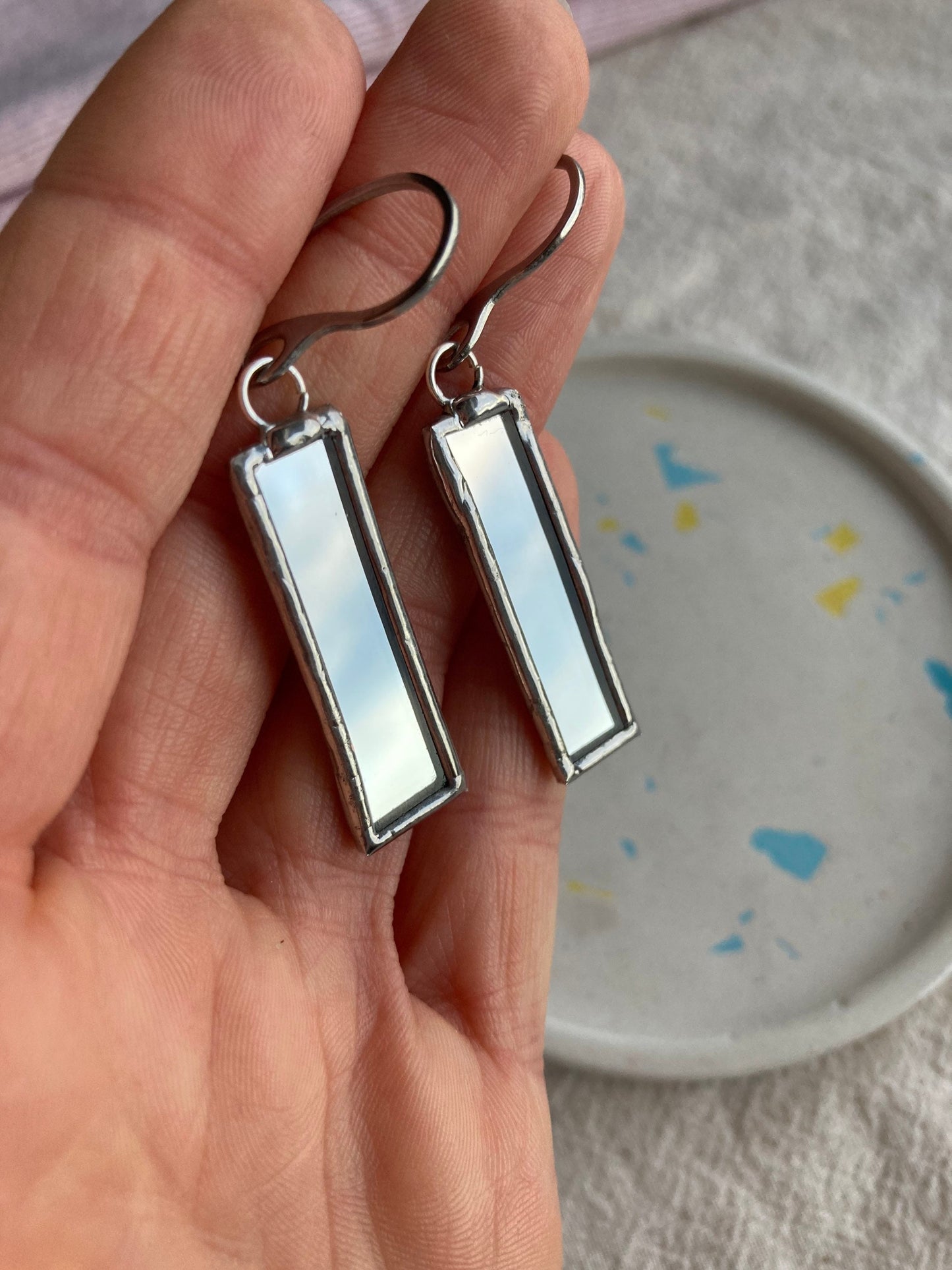 Stained mirror earrings, Minimalist earrings, Stained glass earrings,  Vintage mirrors, Mother’s Day Gift