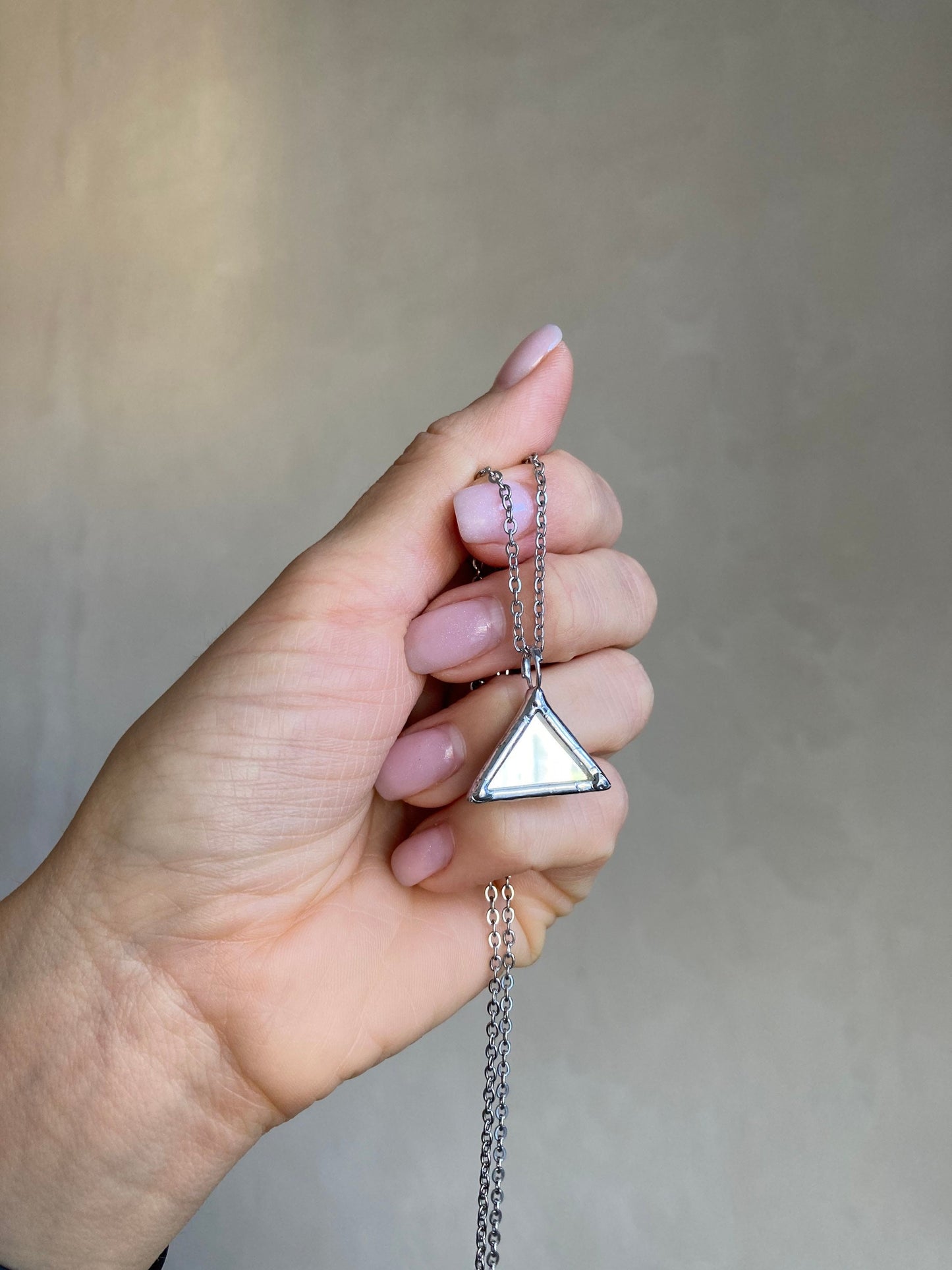 Stained Mirror tiny necklace, Stained glass jewelry, tiny triangle pendant, Mirror pendant