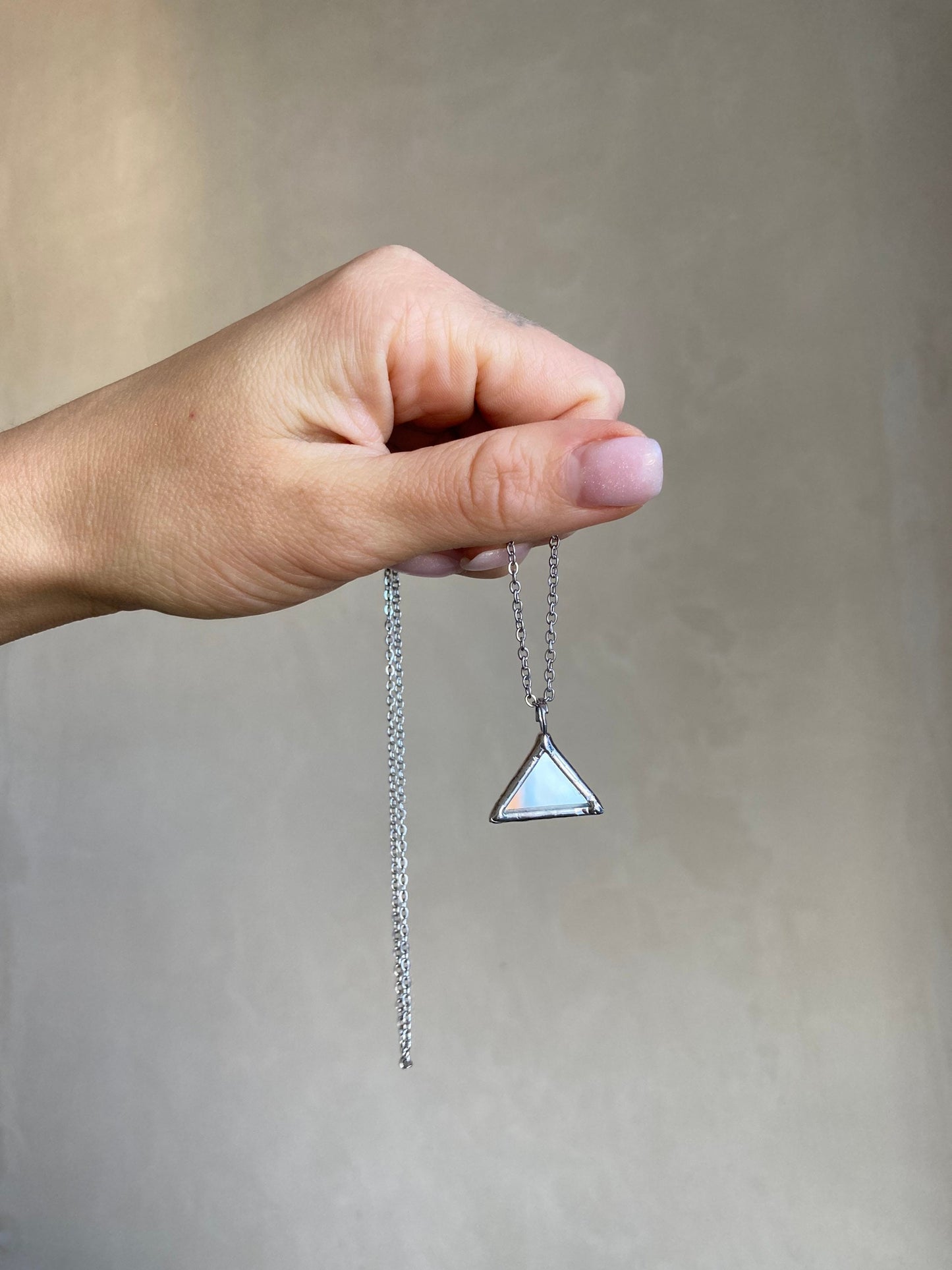 Stained Mirror tiny necklace, Stained glass jewelry, tiny triangle pendant, Mirror pendant