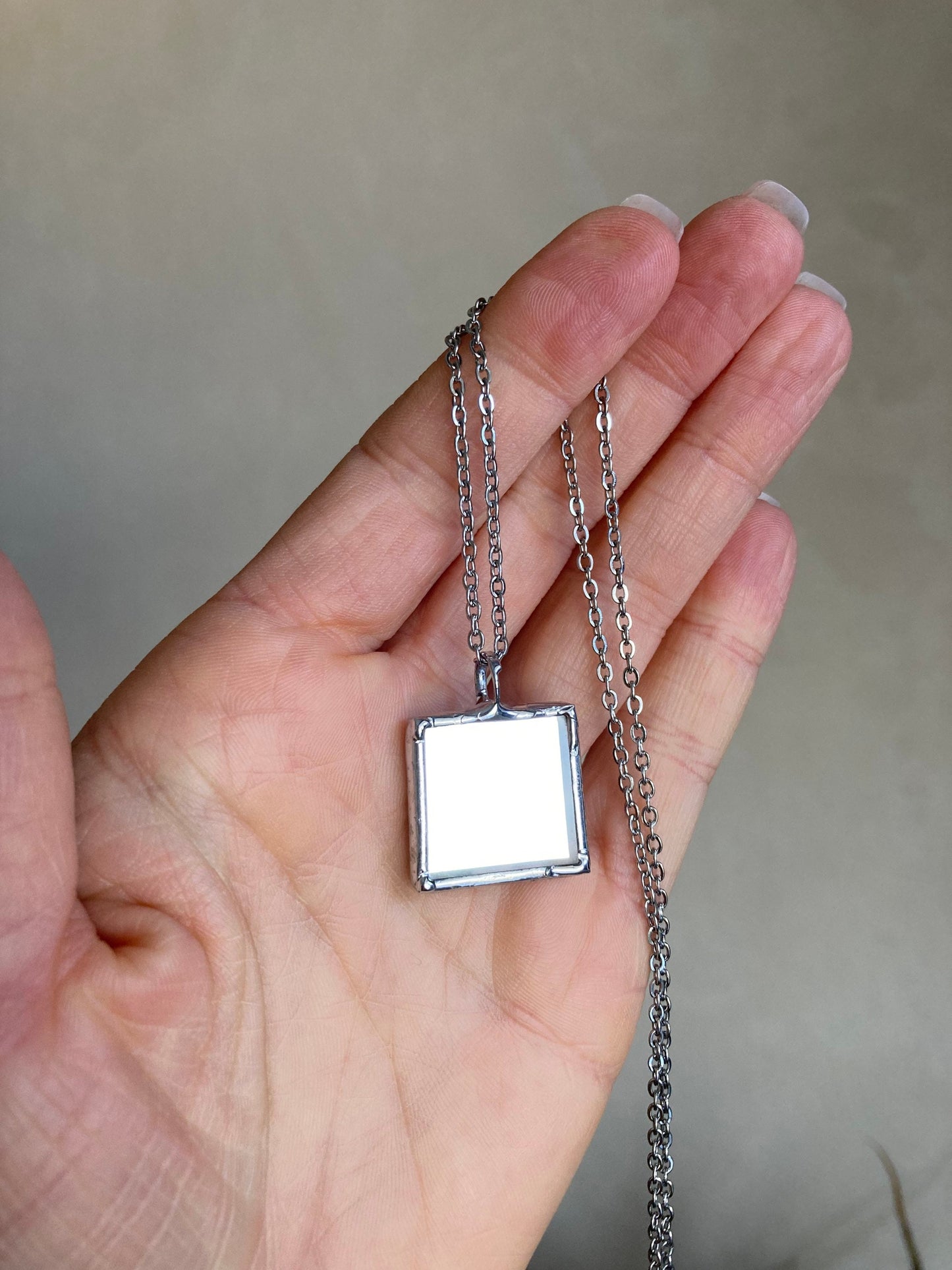 Small Mirror Necklace, 2 cm/ 20 mm, Stained glass Necklace, Looking Glass Jewelry, Square mirror pendant