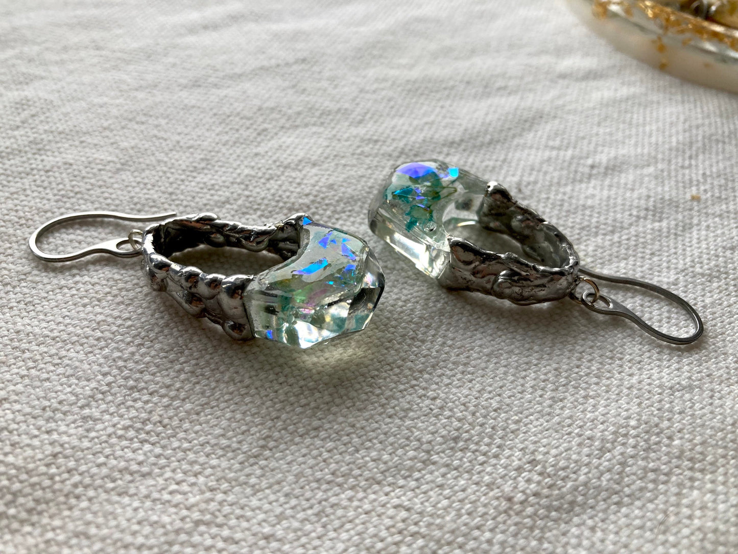 Dangle Earrings with flowers, Stainless steel, Stained Glass earrings, Epoxy resin earrings, Crystals earrings, Christmas gifts