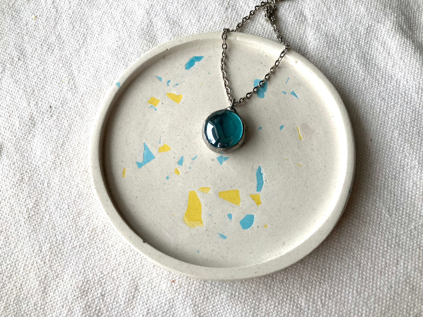 Small Blue Glass Pendant, 18 mm, Stained glass Necklace, Sea Glass Jewelry, Round blue pendant