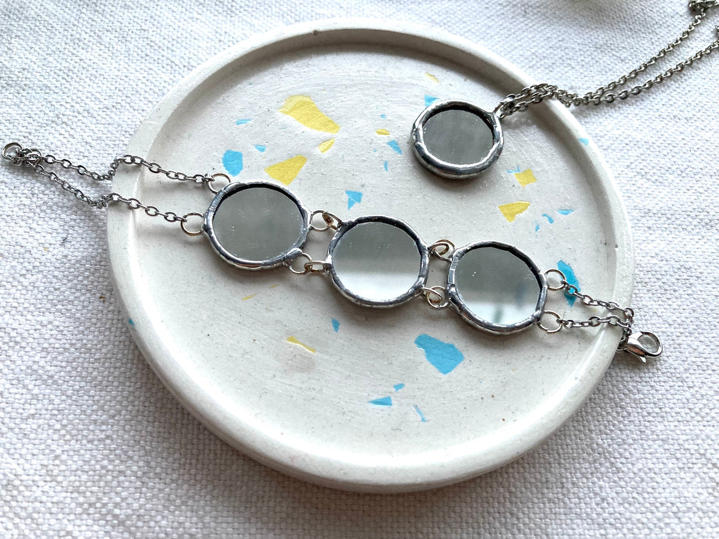 Stained glass mirror bracelet with stainless steel chain