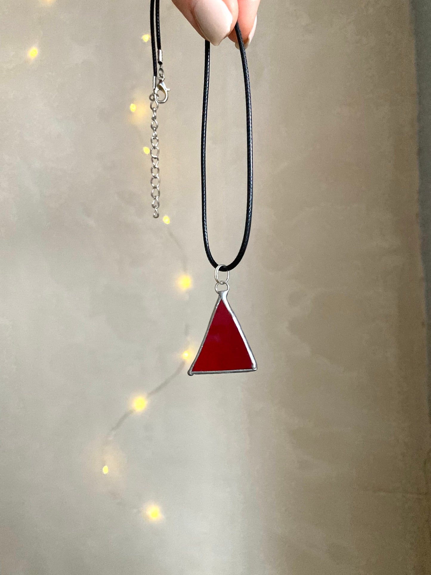 Stained Glass necklace, Stained glass jewelry, Red triangle pendant, Soldered pendant, Personalized jewelry