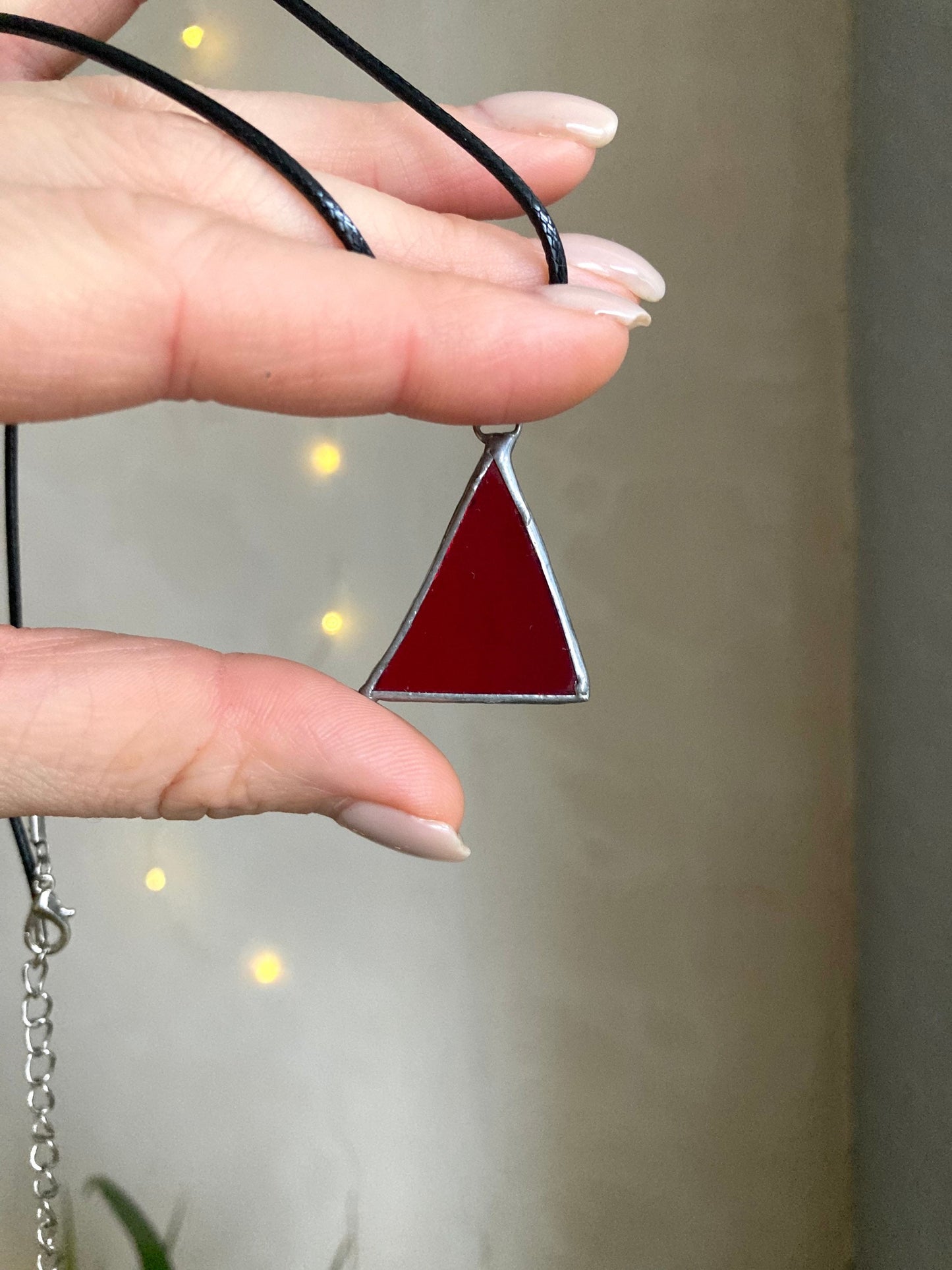 Stained Glass necklace, Stained glass jewelry, Red triangle pendant, Soldered pendant, Personalized jewelry