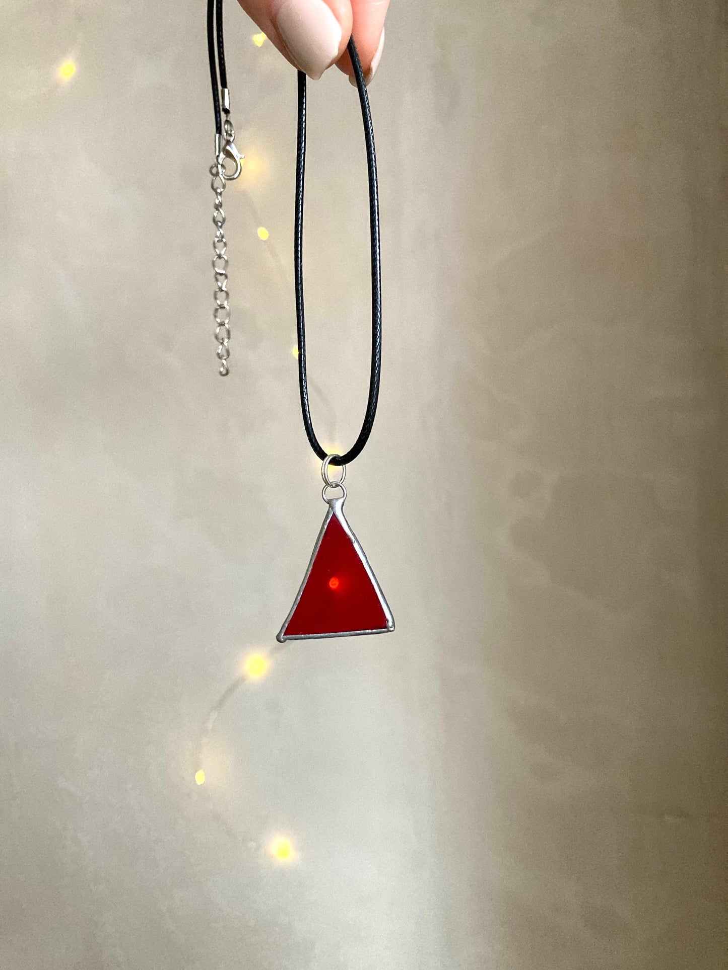 Stained Glass necklace, Stained glass jewelry, Red triangle pendant, Soldered pendant, Personalized jewelry