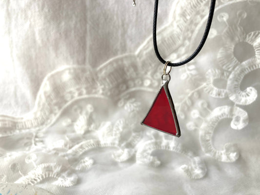 Stained Glass necklace, Stained glass jewelry, Red triangle pendant, Soldered pendant, Personalized jewelry