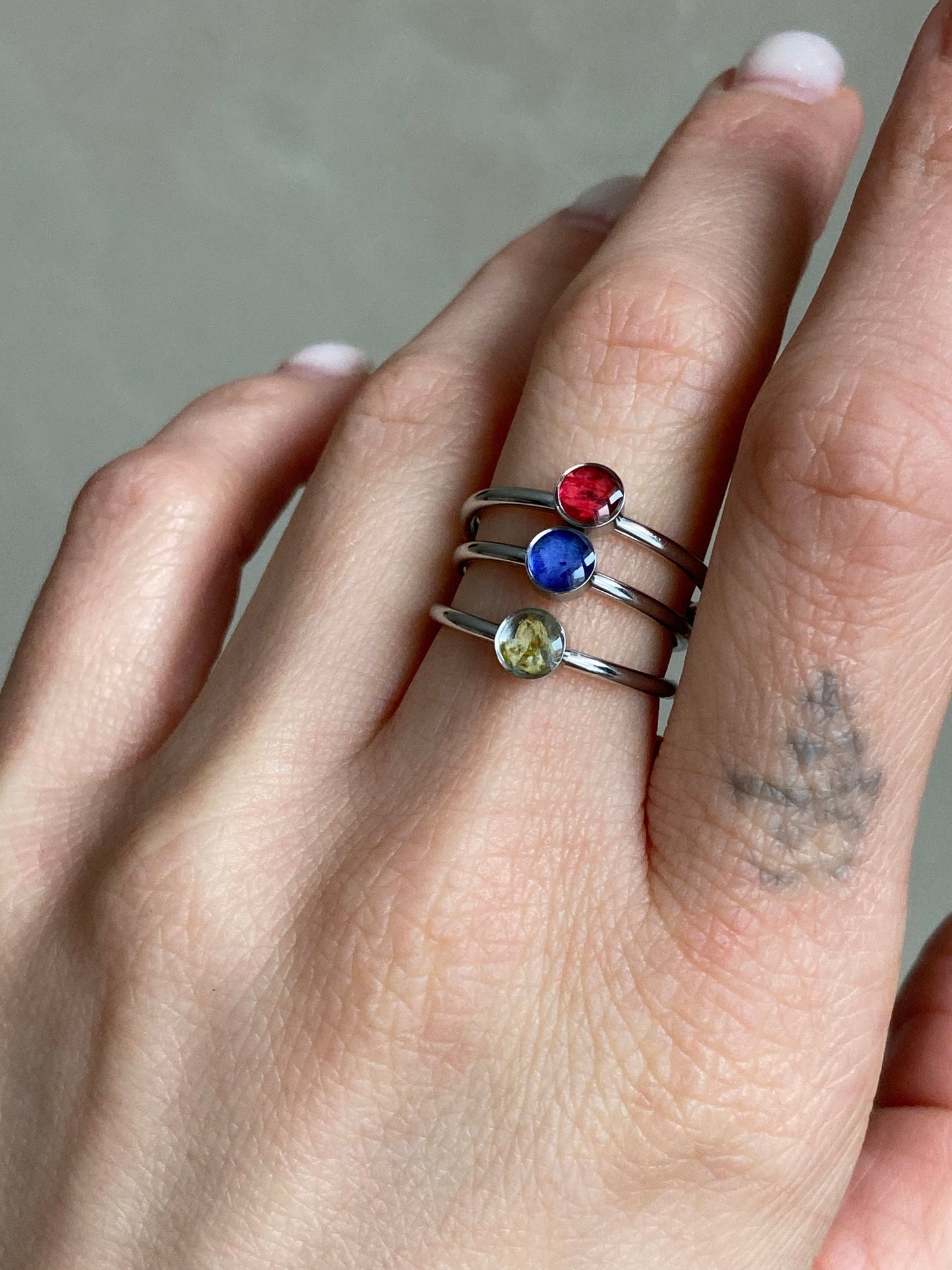 Tiny Stainless Steel Rings, Flower mood ring