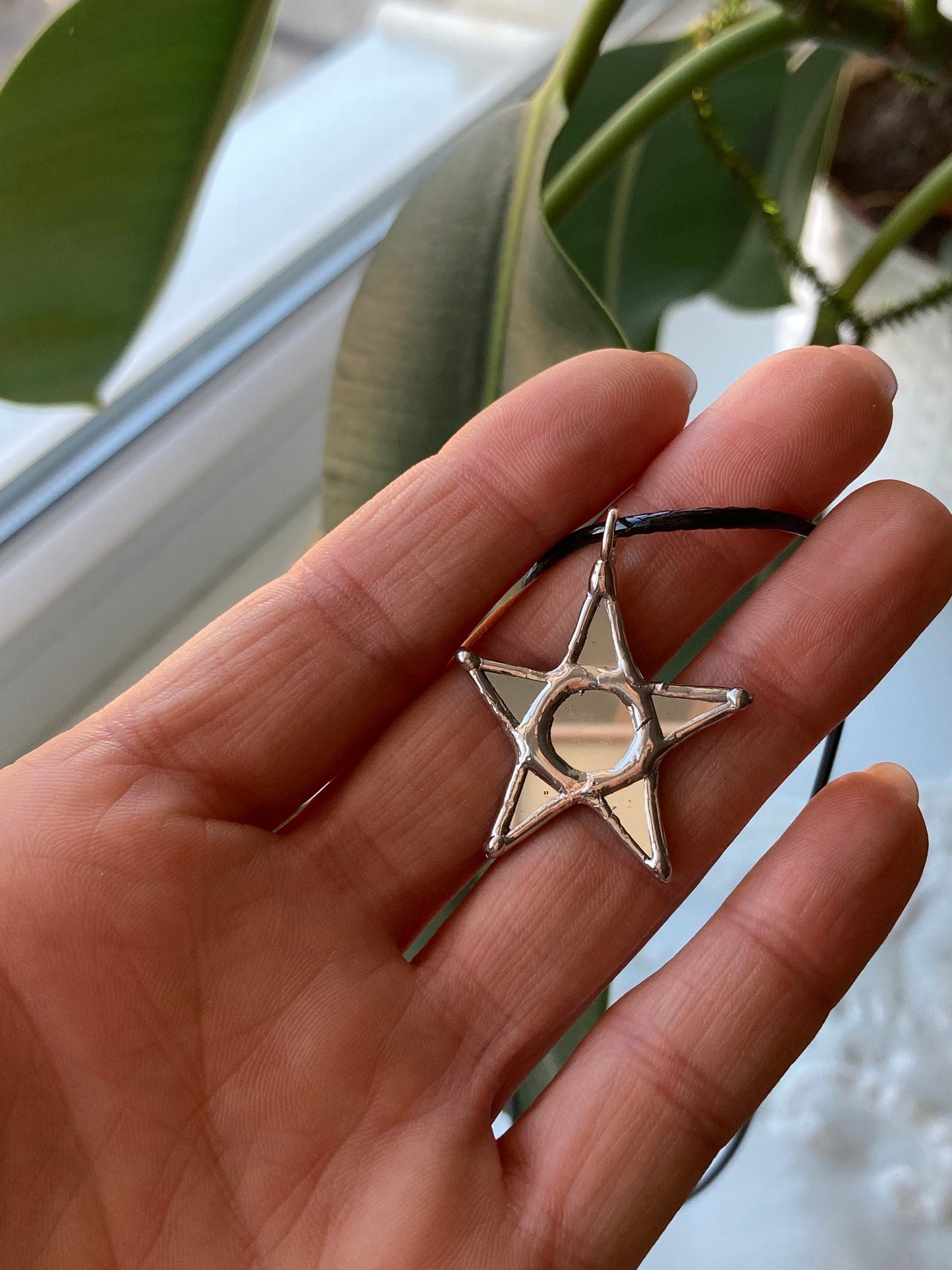 Star Mirror Necklace, Stained glass Necklace, Mirror Glass Jewelry, five pointed star