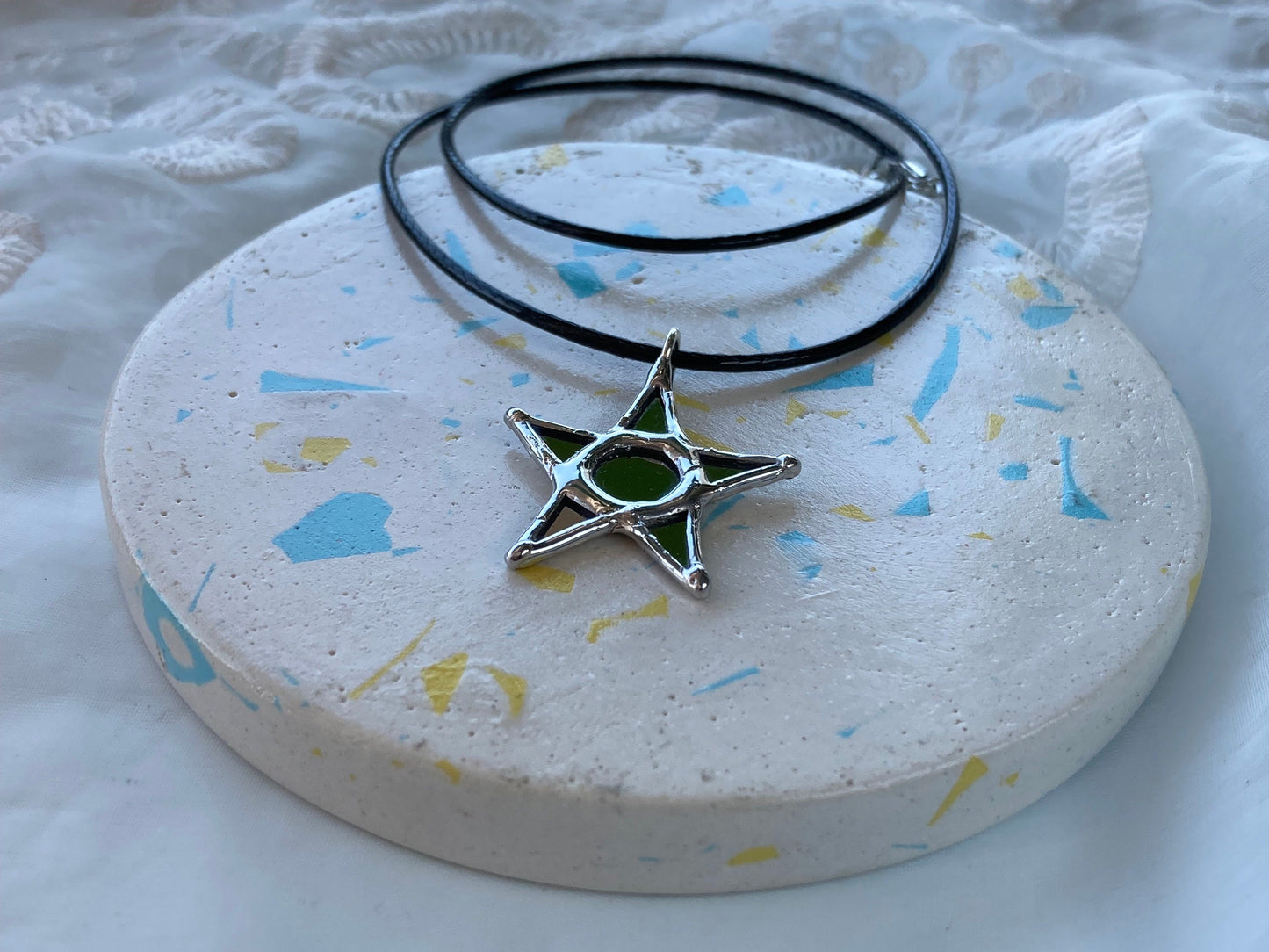 Star Mirror Necklace, Stained glass Necklace, Mirror Glass Jewelry, five pointed star