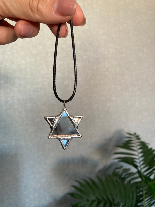 Star of David Mirror Necklace, Hexagram Stained glass Necklace, Mirror Glass Jewelry, Six-pointed star