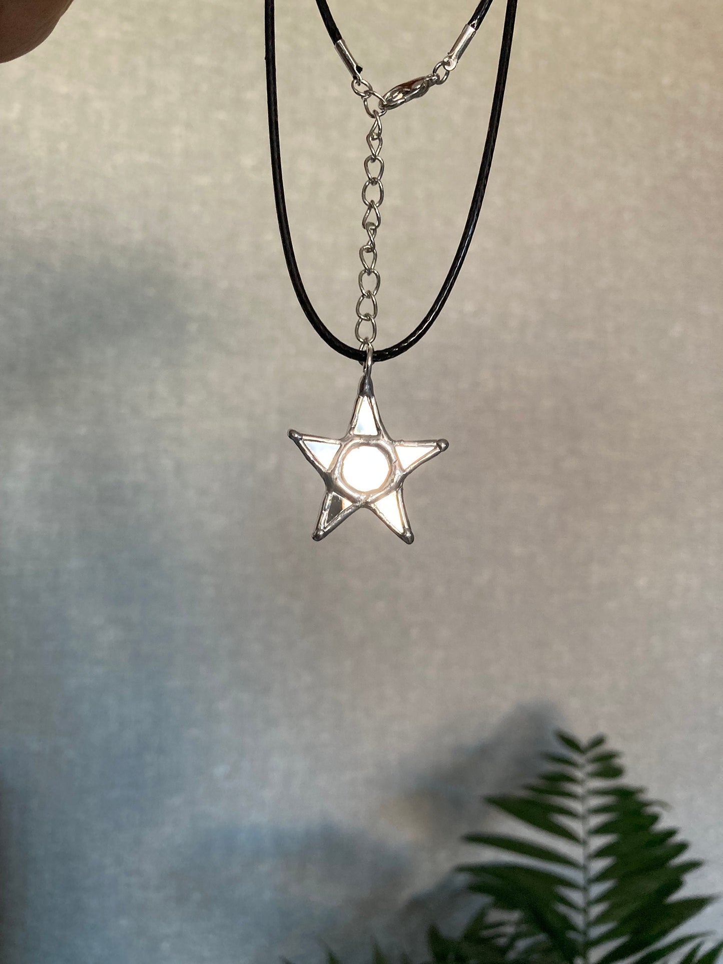 Star Mirror Necklace, Stained glass Necklace, Mirror Glass Jewelry, five pointed star