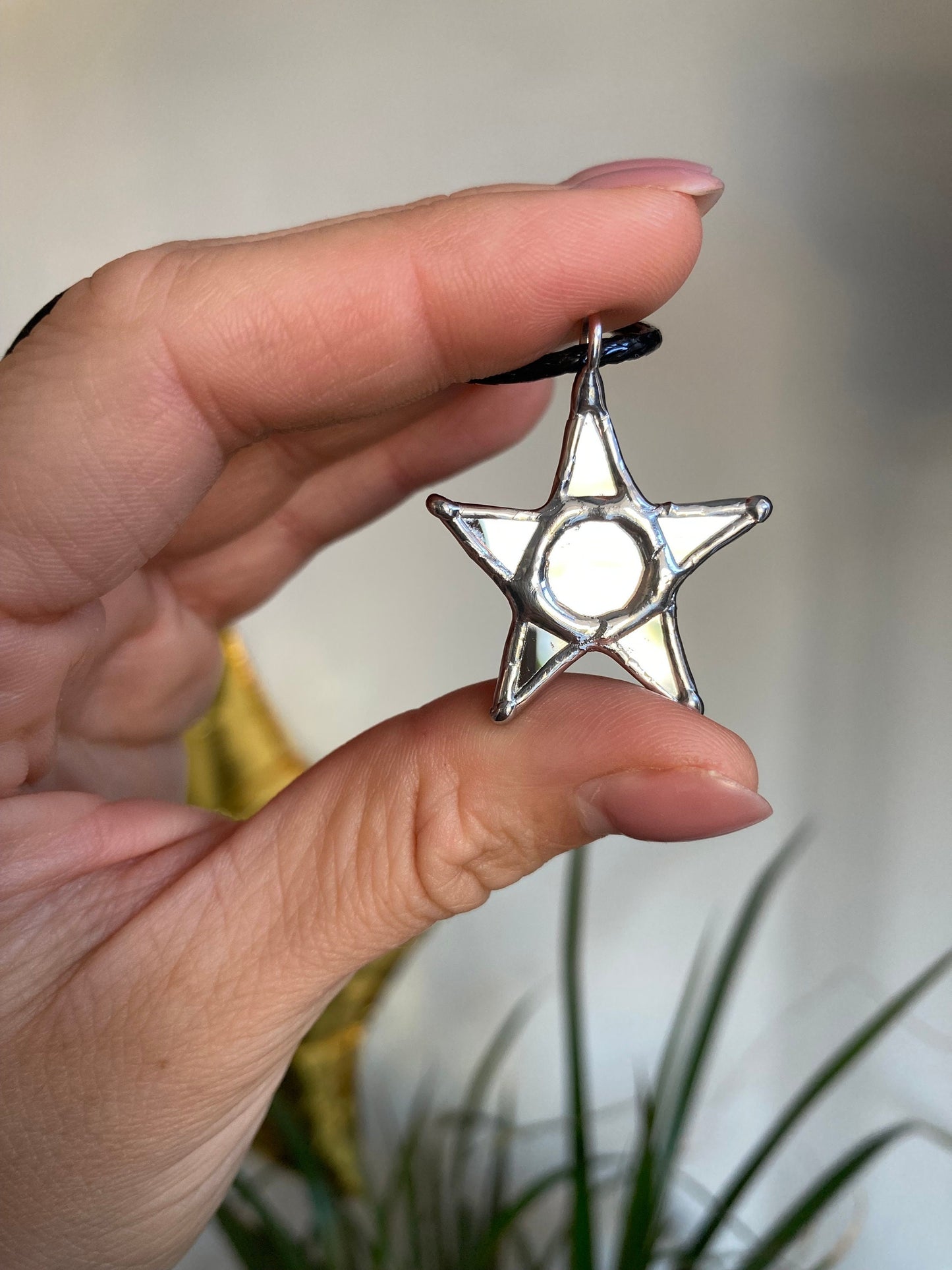 Star Mirror Necklace, Stained glass Necklace, Mirror Glass Jewelry, five pointed star