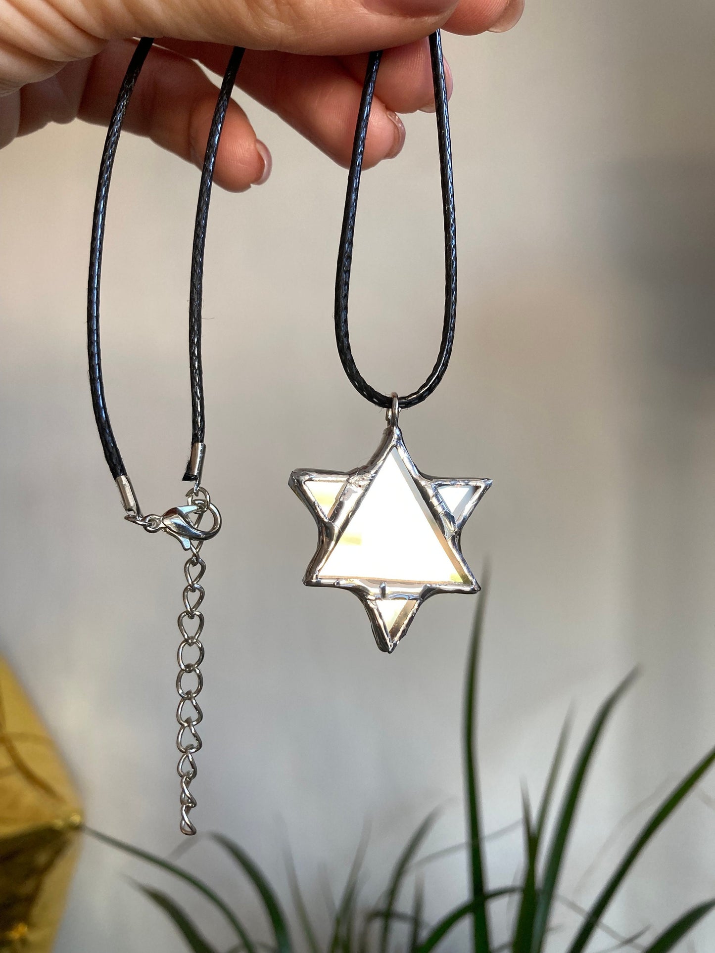 Star of David Mirror Necklace, Hexagram Stained glass Necklace, Mirror Glass Jewelry, Six-pointed star