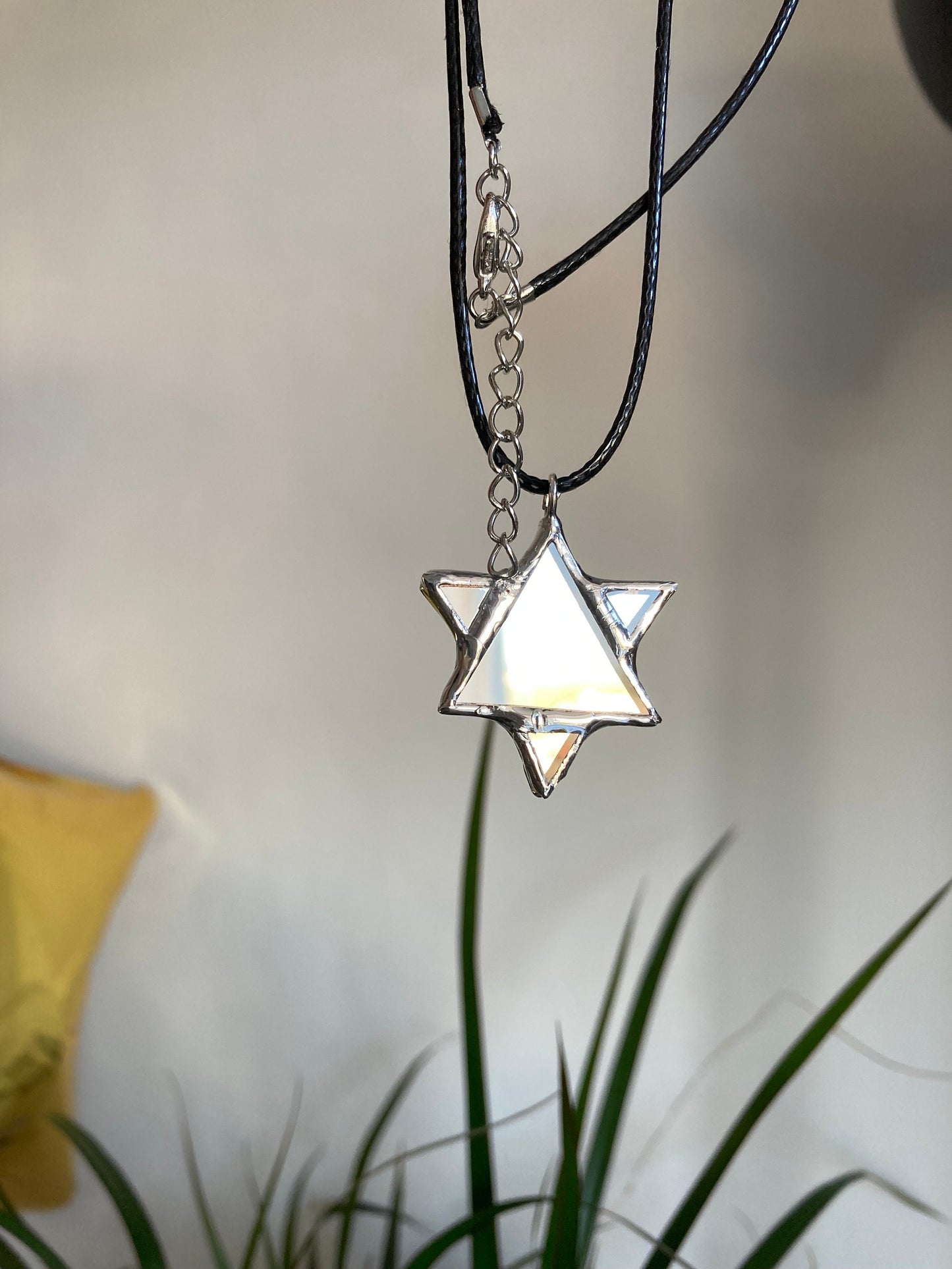 Star of David Mirror Necklace, Hexagram Stained glass Necklace, Mirror Glass Jewelry, Six-pointed star