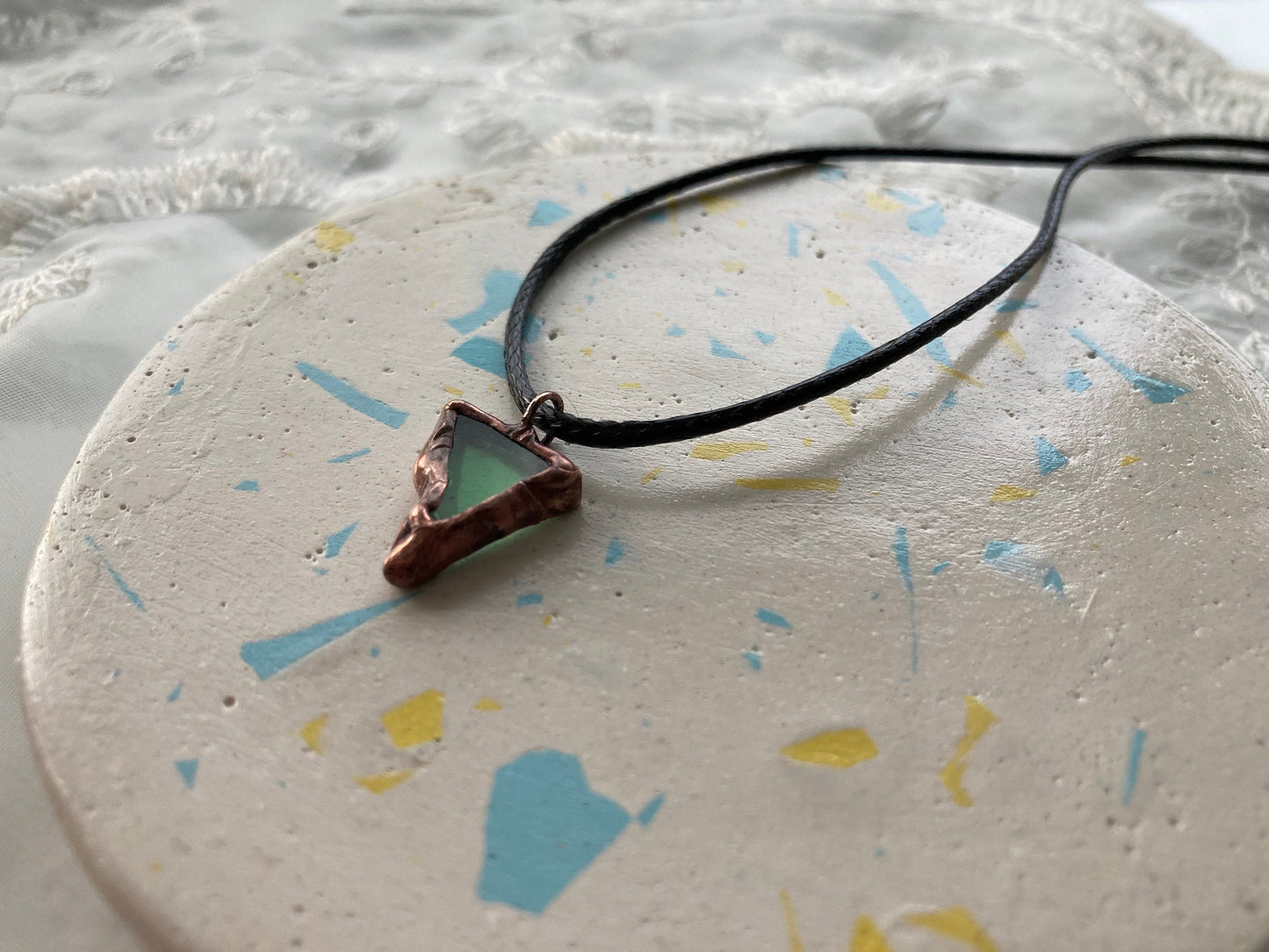 GLASS RECYCLING necklace, Stained glass necklace, Copper Ethical jewelry