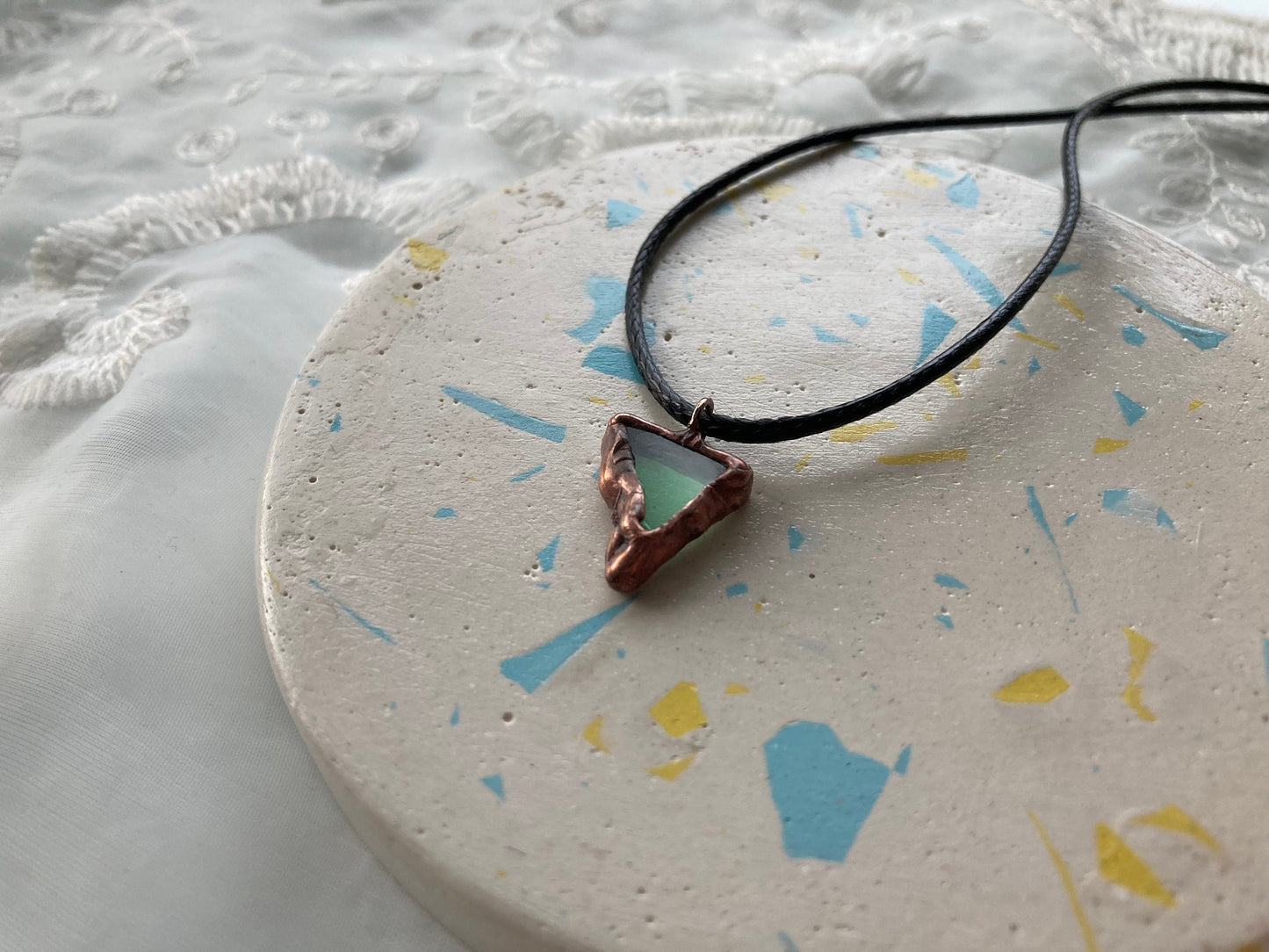 GLASS RECYCLING necklace, Stained glass necklace, Copper Ethical jewelry