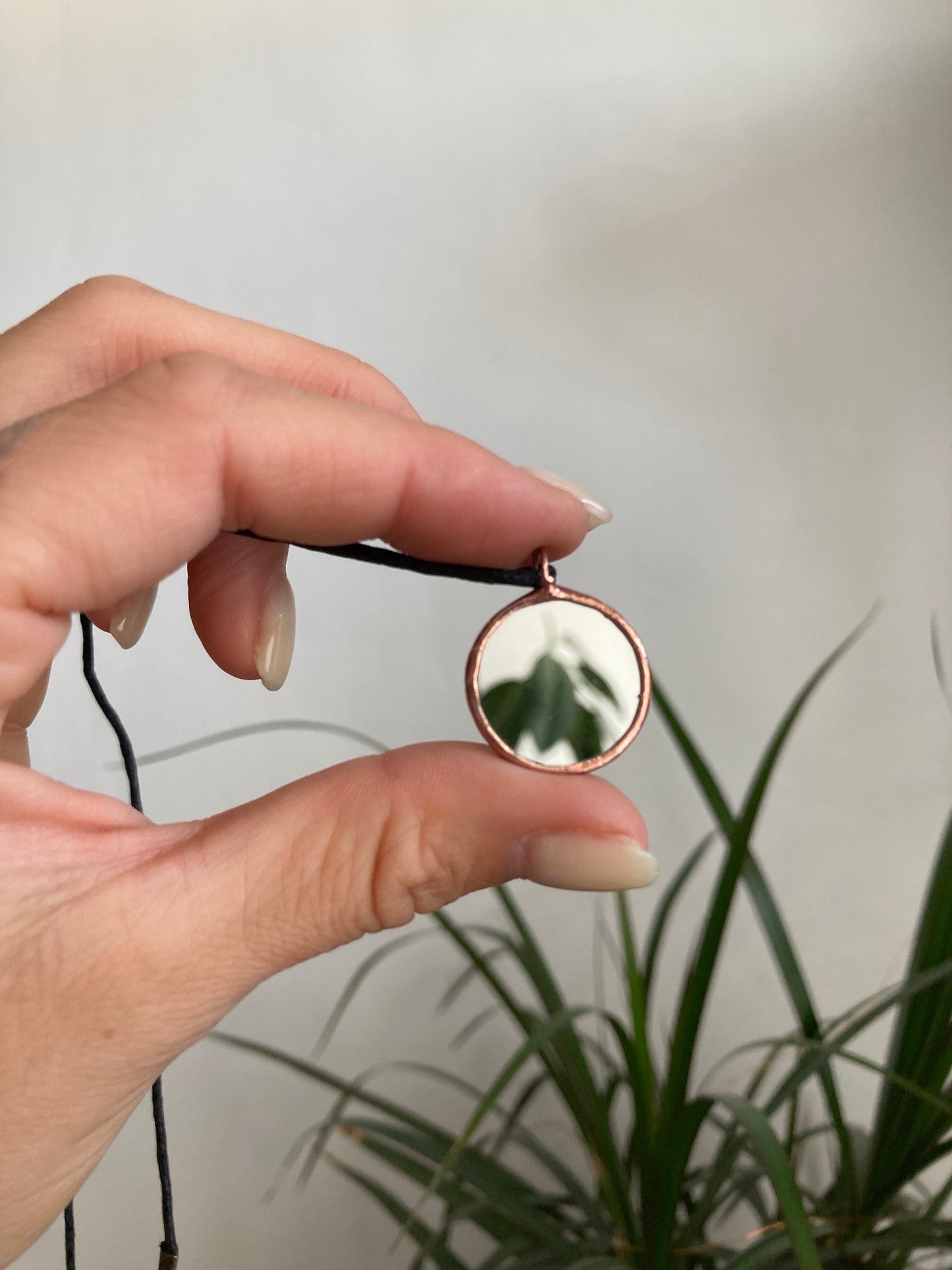 Small Mirror Pendant, 20 mm, Stained glass Necklace, Looking Glass Jewelry, Round mirror pendant, Copper mirror pendant